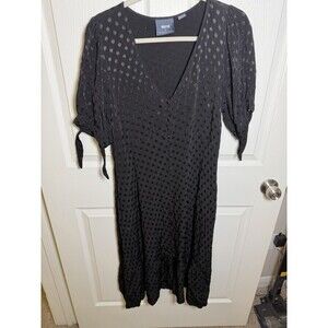 Maeve Anthropologie Eudora Midi Dress Black Polka Dot Button Front Size 14